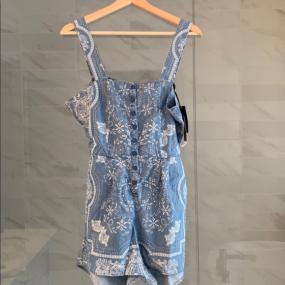 Denim romper with peep hole back - Picture 1 of 9
